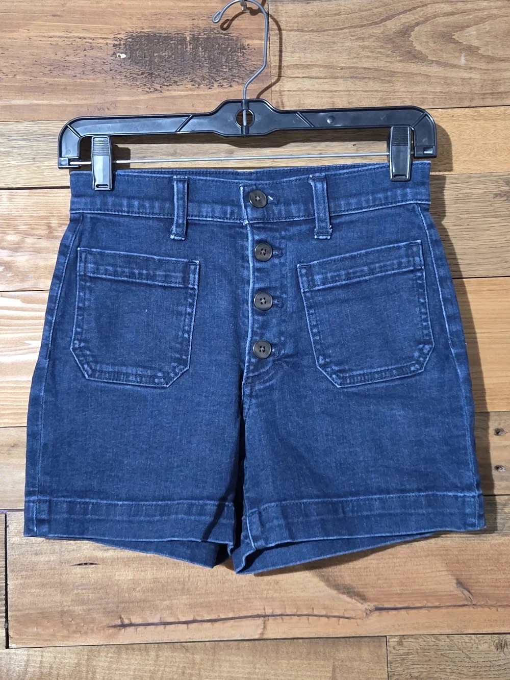 High-Waist Button-Front Women’s Denim Shorts - Blue